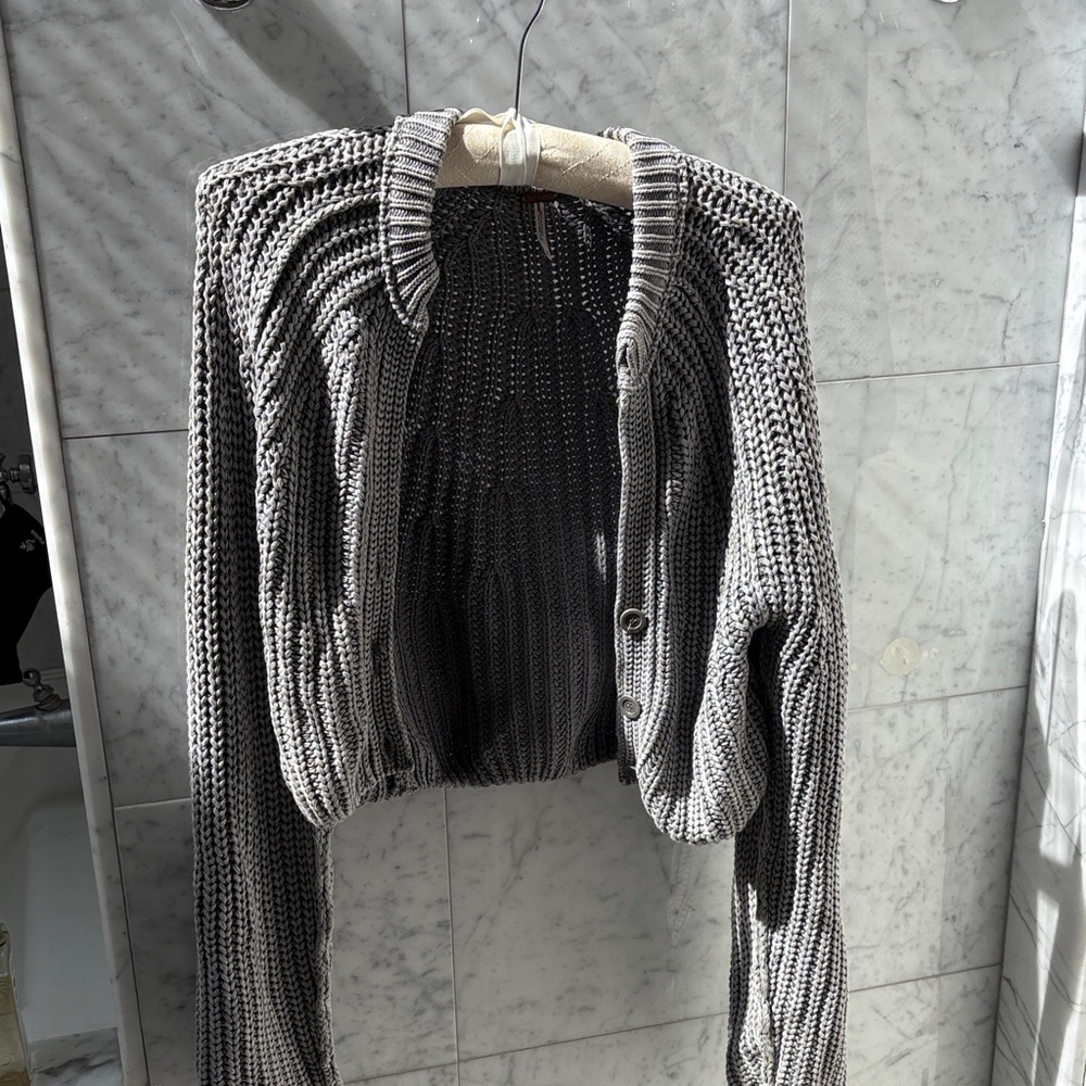 Free People Gray Chunky Button-Front Knit Cardigan